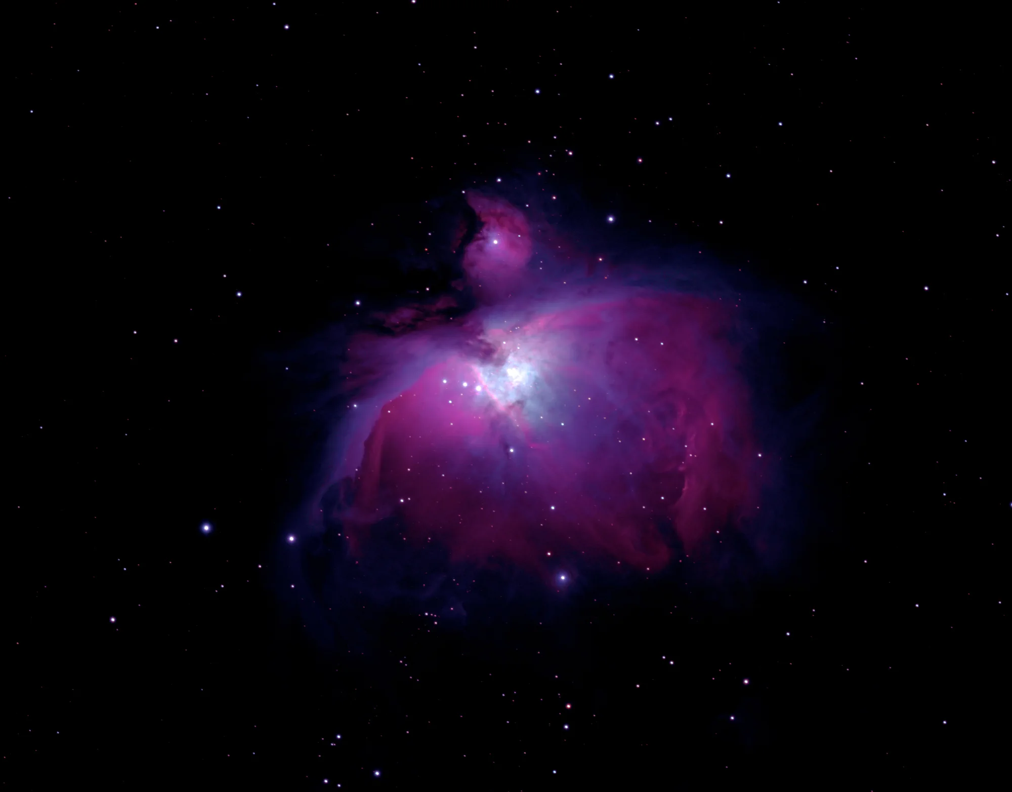 The bright core and sweeping hydrogen clouds of the Orion Nebula